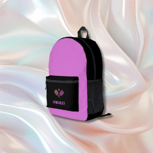  Lavender and Black Modern Monogram Pickleball Printed Backpack