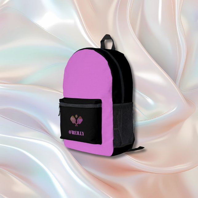  Lavender and Black Modern Monogram Pickleball Printed Backpack (Creator Uploaded)