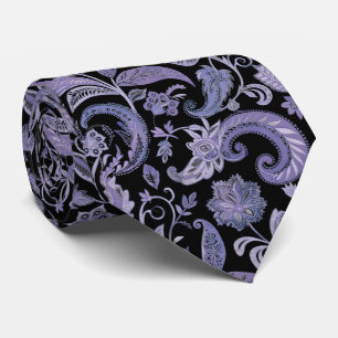 Lavender and Black Paisley Neck Tie