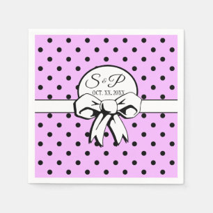 Lavender and Black Polka Dot White Bow Personalise Napkin