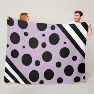 Lavender and Black Polka Dots and Stripes Blanket