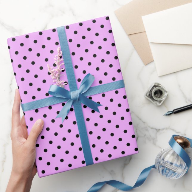 Lavender and Black Polka Dots Wrapping Paper (Gifting)