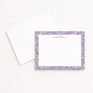 Lavender and Blue Hand-Block Inspired Floral Note  Invitation