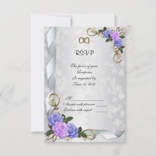 Lavender and Blue roses  Invitation response card (Front)