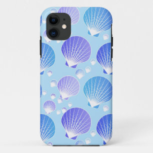 Lavender and blue seashells on pale blue iPhone 11 case