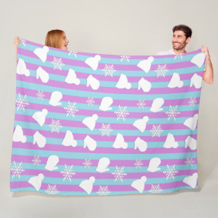 Lavender and Blue Snowflakes, Mittens and Hats Fleece Blanket