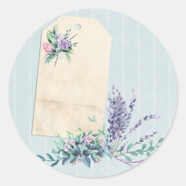 Lavender and Blue Stripe Scrapbook Embellishment Classic Round Sticker (Front)