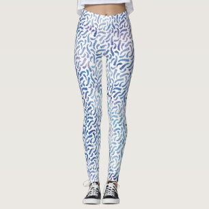 Lavender and Blue Watercolor Feathers Pattern Leggings