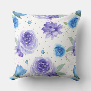 Lavender and blue watercolors flowers pattern cushion