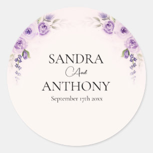 Lavender and Blush Rose Wedding Classic Round Sticker