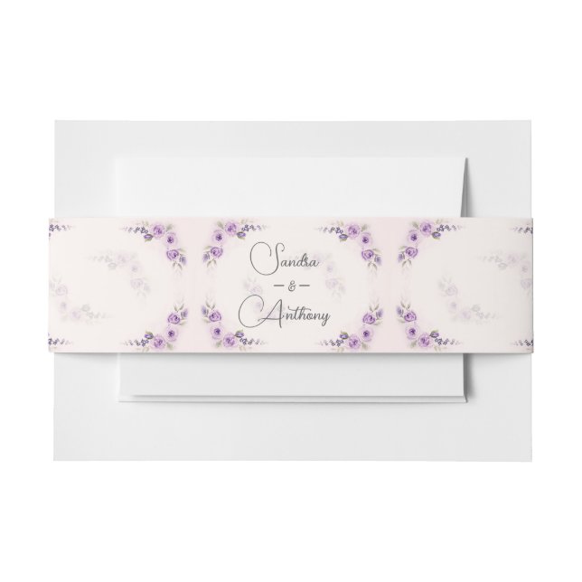 Lavender and Blush Rose wedding invitation  Belly Band (Front Example)