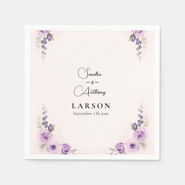 Lavender and Blush Rose Wedding Napkins (Front)