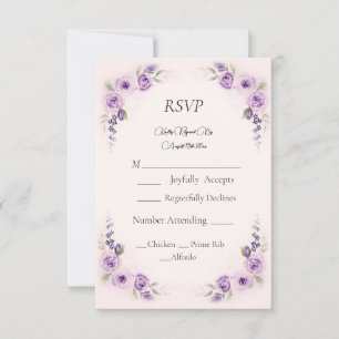 Lavender and Blush Rose Wedding RSVP Card