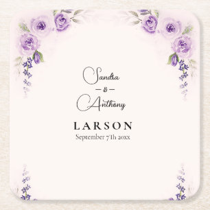 Lavender and Blush Wedding Square Paper Coaster