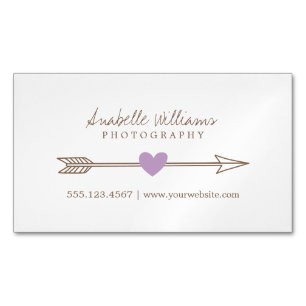 Lavender and Brown Heart and Arrow Magnetic Business Card