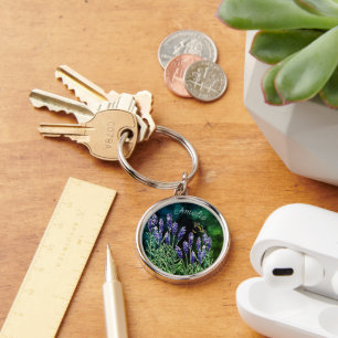 Lavender and Bumblebee painted with watercolors Key Ring