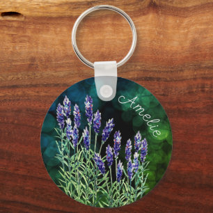 Lavender and Bumblebee painted with watercolors Key Ring