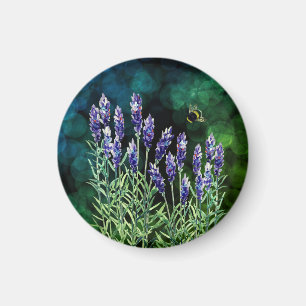 Lavender and Bumblebee painted with watercolors Magnet