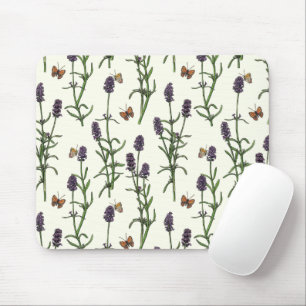Lavender and butterflies on off white mouse mat