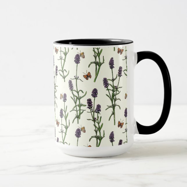 Lavender and butterflies on off white mug (Right)
