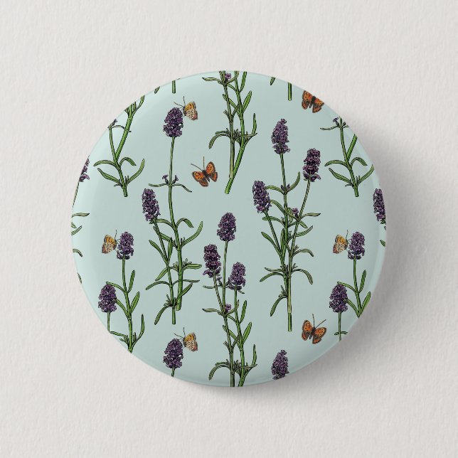 Lavender and butterflies on sea glass 6 cm round badge (Front)