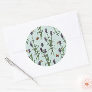Lavender and butterflies on sea glass classic round sticker