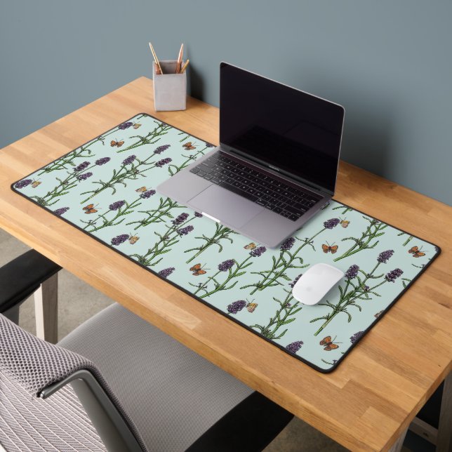 Lavender and butterflies on sea glass desk mat (Office 2)