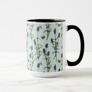 Lavender and butterflies on sea glass mug