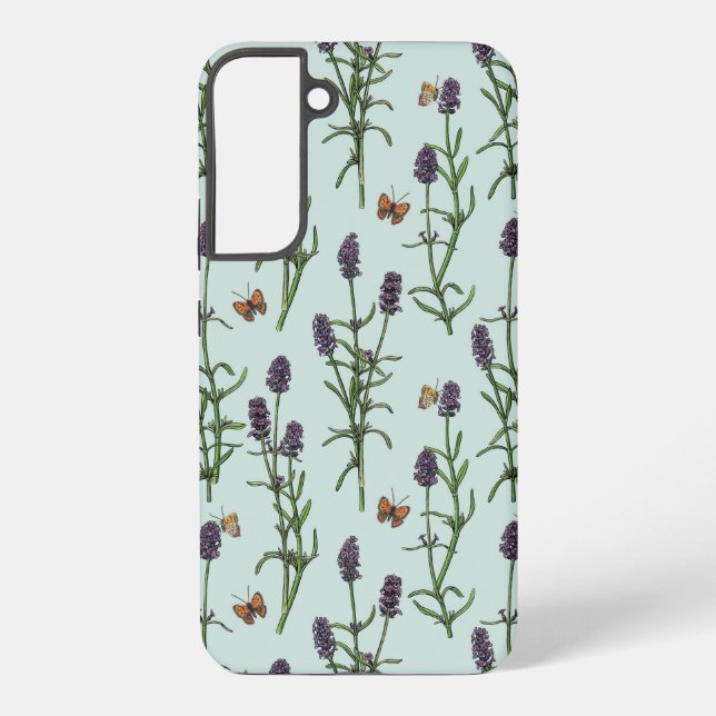 Lavender and butterflies on sea glass samsung galaxy s22+ case (Back)