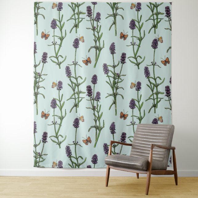 Lavender and butterflies on sea glass tapestry (In Situ)