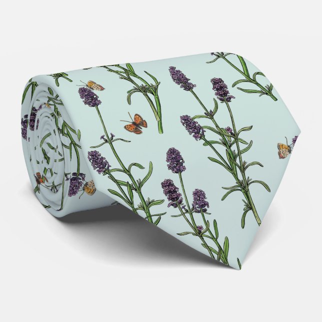 Lavender and butterflies on sea glass tie (Rolled)