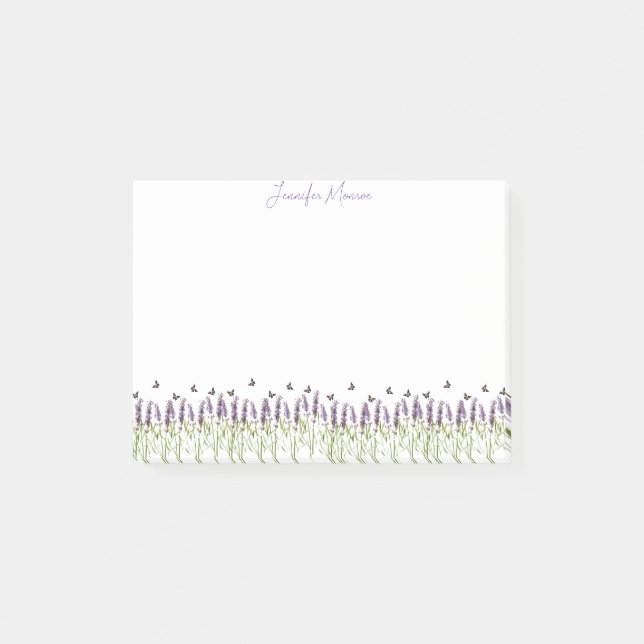 Lavender and butterflies personalised post-it notes (Front)