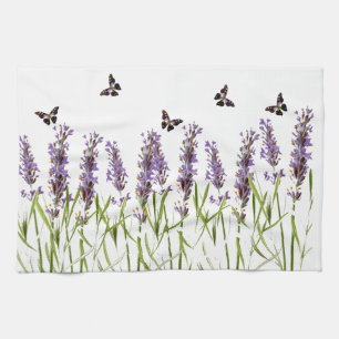Lavender and butterflies tea towel