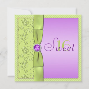 Lavender and Chartreuse Sweet Sixteen Invitation