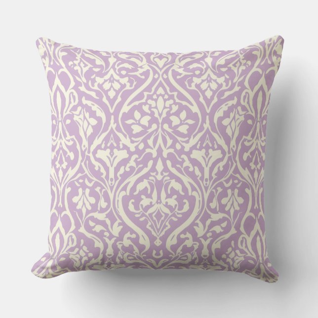 Lavender and Cream Damask Cushion (Front)
