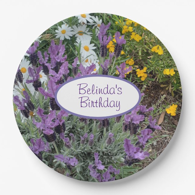 Lavender and Daisy Flower Birthday Party Plate (Front)
