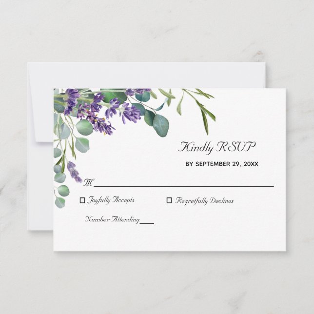 Lavender and Eucalyptus Elegant Wedding  RSVP Card (Front)