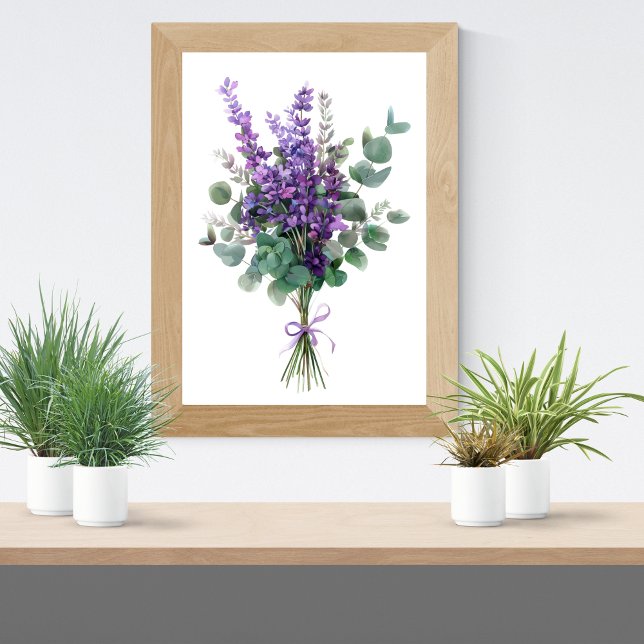 Lavender and Eucalyptus Greenery Floral Botanical  Poster (Lavender Eucalyptus Watercolor Wall Art poster print)