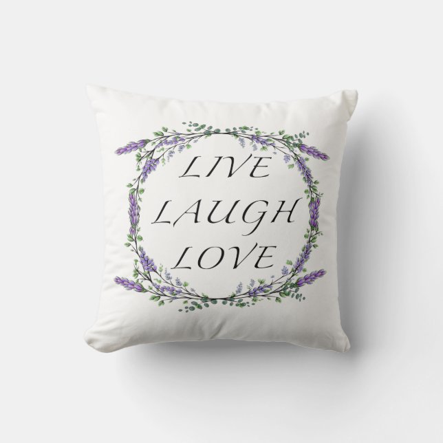 Lavender and Eucalyptus Live Laugh Love Cushion (Front)