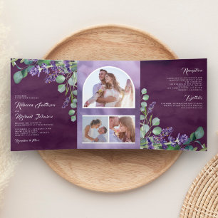 Lavender and Eucalyptus Photo Arch Purple Wedding Tri-Fold Invitation