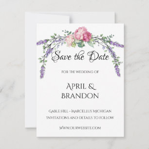 Lavender and Eucalyptus pink peonies Wedding Save The Date