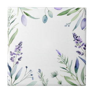 Lavender And Eucalyptus Watercolor Tile