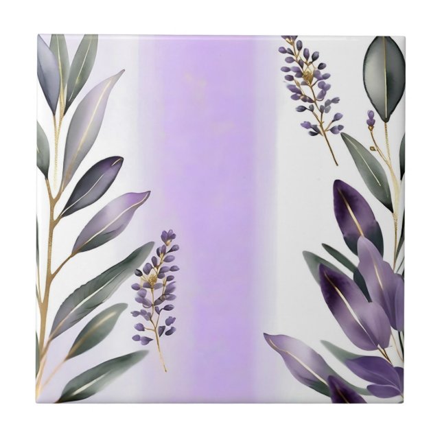 Lavender and Eucalyptus Watercolor Tile (Front)