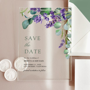 Lavender and Eucalyptus Wedding Save the Date Acrylic Invitations