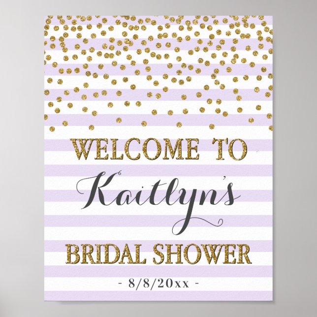 Lavender and Gold Bridal Shower Welcome Sign Decor (Front)