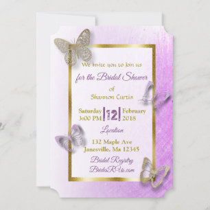 Lavender and Gold Butterfly Bridal Invitations