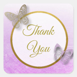Lavender and Gold Butterfly Thank You Stickers