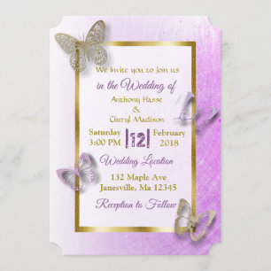 Lavender and Gold Butterfly Wedding Invitations