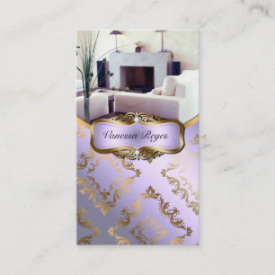 Lavender and Gold Damask Photo Business Card