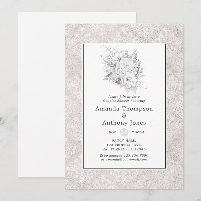 Lavender and Gold Floral Geometric Couples Shower Invitation (Front/Back)